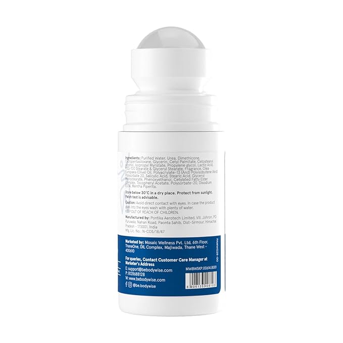Be Bodywise 20% Urea Foot Cream Roll On 50ml | For Dry, Cracked Heels and Feet | With Lactic Acid, Olive Oil & Vitamin E | Helps Repair and Moisturise Cracked Heels