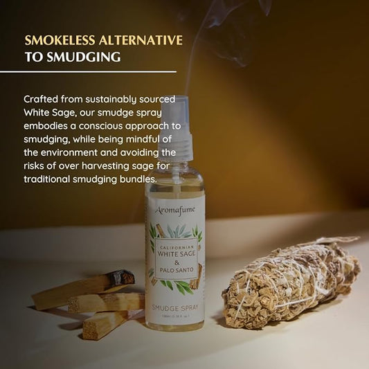 Aromafume White Sage & Palo Santo Smudge Spray 100ml/3.3 oz | Sage Spray for Cleansing Negative Energy & Protection | Non-Toxic | Room Spray for Spiritual Cleansing, Smokeless Sage Smudging