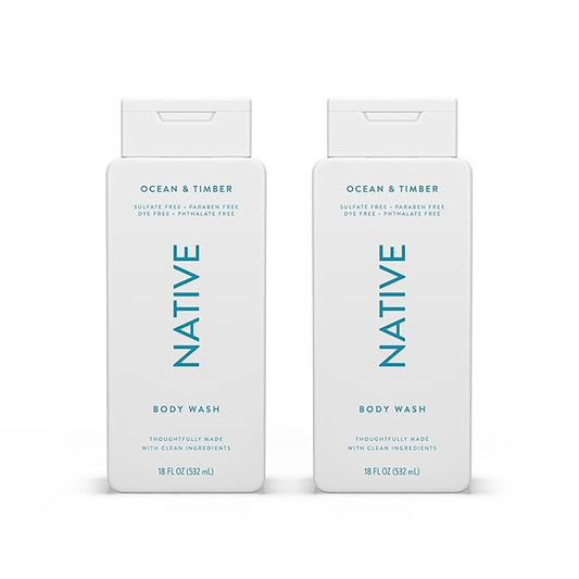 Native Body Wash Contains Naturally Derived Ingredients | For Women & Men, Sulfate, Paraben, & Dye Free Leaving Skin Soft and Hydrating | Ocean & Timber 18 oz - 2 Pk