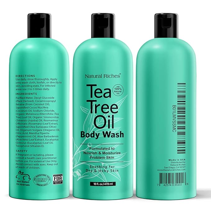 Natural Riches Tea Tree Body Wash for Men & Women,16 fl oz – Full Body Cleanser with Natural Oils, Deodorizing & Soothing Formula for All Skin Types