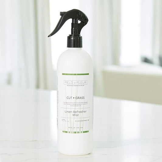 Field + Fleur by Hillhouse Naturals Cut Grass Linen Refresher Mist 15.5oz - Fresh Home Fragrance Spray for Bedding, Sofas & Clothes - Clover, Green Grass, Wisteria & Jasmine - Made in the USA