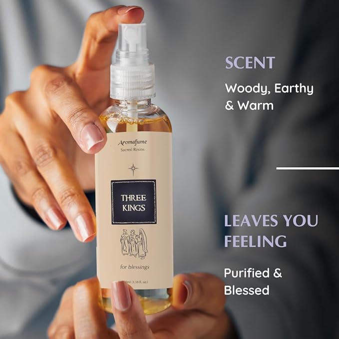 Three Kings Natural Resin Mist Spray by Aromafume | 1 x 100ml / 3.38 fl oz | Ideal for Spirituality & Rituals | Made with Pure Boswellia, Serrta & Benzoin extracts | Non-Alcoholic, Non-Toxic & Vegan