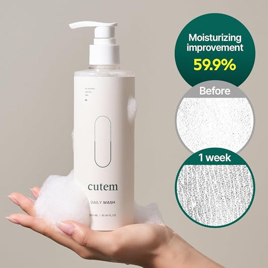 Cutem Daily Wash (10.14fl oz) - Face and Body Cleanser, Moisturizing for Sensitive Skin. Remove Makeup, Impurities. Korean Skin Care, Mildly Acidic.