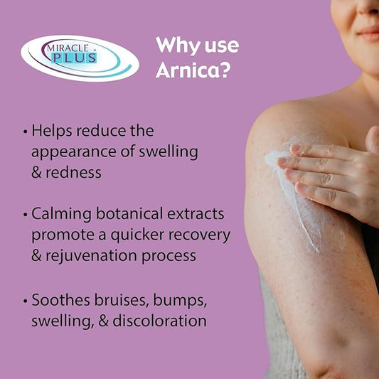 Miracle Plus Arnica Cream Bruise Relief Lotion + Arnica Gel For Bruising And Swelling On Skin | Extra Strength Vitamin K Cream With Horse Chestnut | Moisturizing Bruise Formula Skin Care Gel, 2pc Set