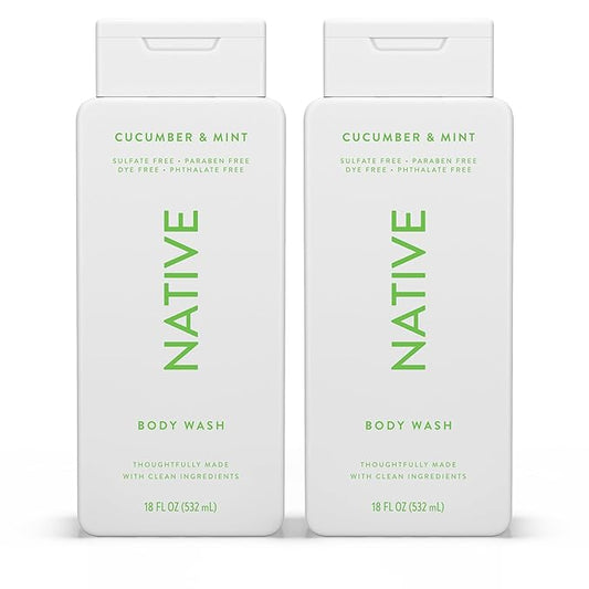 Native Body Wash Contains Naturally Derived Ingredients | For Women & Men, Sulfate, Paraben, & Dye Free Leaving Skin Soft and Hydrated | Cucumber & Mint 18 oz - 2 Pk