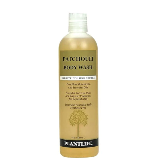 Plantlife Patchouli Body Wash - GMO and Gluten Free Gentle and Moisturizing Body Wash That Contains Only Ingredients Straight from Nature - Manufactured in the USA 14 oz