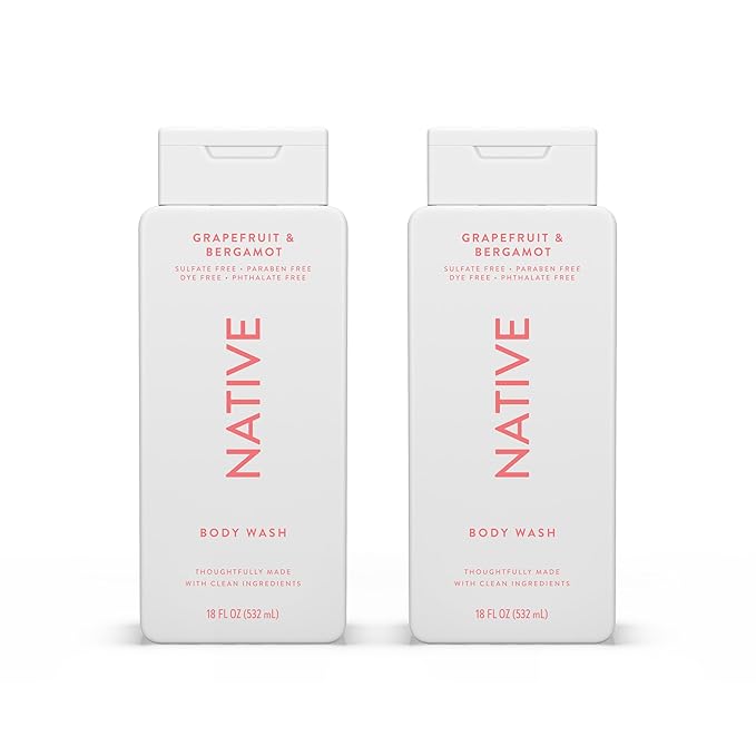 Native Body Wash Contains Naturally Derived Ingredients | For Women & Men, Sulfate, Paraben, & Dye Free Leaving Skin Soft and Hydrating | Grapefruit & Bergamot 18 oz - 2 Pk
