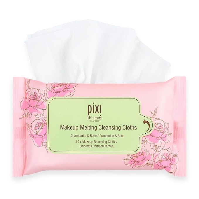 Pixi Beauty Makeup Melting Cleansing Cloths |Cleansing, Make-Up Removing, and Hydrating Disposable Face Towelettes| Pack of 10 Face Wipes