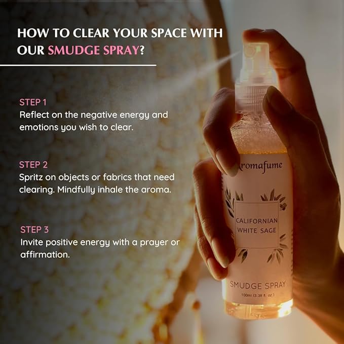 White Sage & Rose Smudge Spray by Aromafume | 100ml/3.3 oz | Sage Spray for Cleansing Negative Energy & Protection | Room Spray for Spiritual Cleansing, Smokeless Sage Smudging