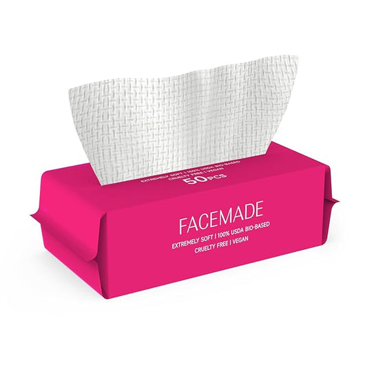 50 Count (Soft Pack) XL Disposable Face Towels, Ultra Thick Face Towelettes Disposable, Clean Facial Towels for Makeup Remover, Skincare, USDA Certified 100% Biobased