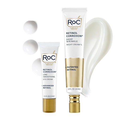Retinol Correxion Anti-Aging Skincare Duo – Deep Wrinkle Night Face Cream + Under Eye Cream for Dark Circles & Puffiness | Retinol Value Set for Mature Skin (Packaging May Vary)