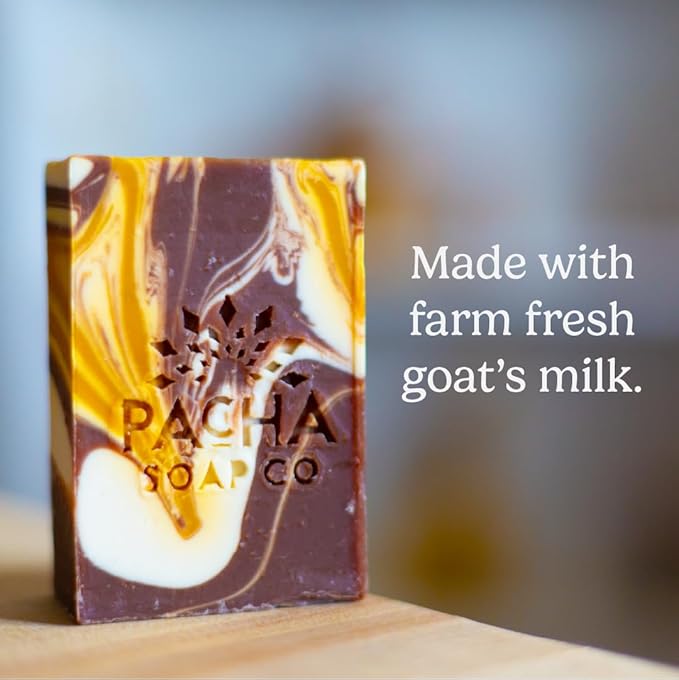 Pacha Soap Co. Bar Soap, Almond Goat’s Milk, 3-Pack (4 oz ea) - Premium, Handcrafted, Hydrating, Natural Face Wash, Hand Cleanser, Body Wash, Soothing Essential Oils
