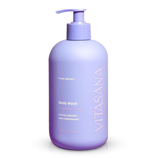 Vitasana Natural Body Wash for Sensitive Skin, 16oz – Lavender Citrus Scent, Plant-Based, EWG Verified, Hypoallergenic, Paraben-Free, Sulfate-Free, Cruelty-Free