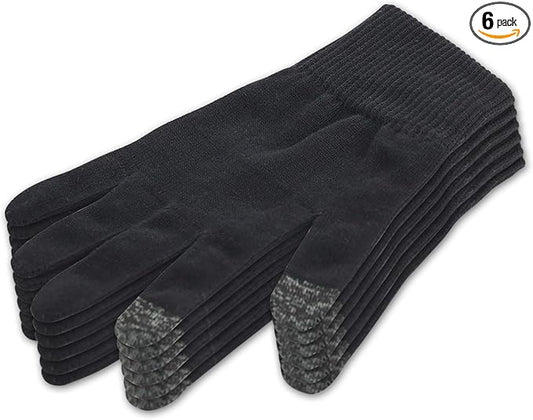 Donfri 6 Pairs Cotton Moisturizing Gloves Men Touchscreen Fingers for Eczema Dry Hands Hand Care Overnight Moisturizing (Large-Black)