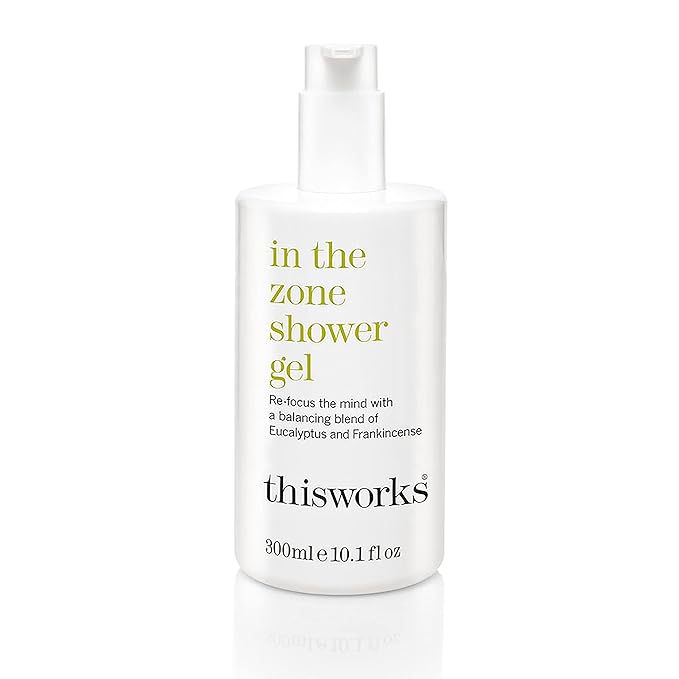 THISWORKS In The Zone Shower Gel | Refreshing Body Wash with Eucalyptus & Frankincense | Cleanses, Soothes, and Revitalizes Skin | Aromatherapeutic Formula, 10.1 oz / 300ml