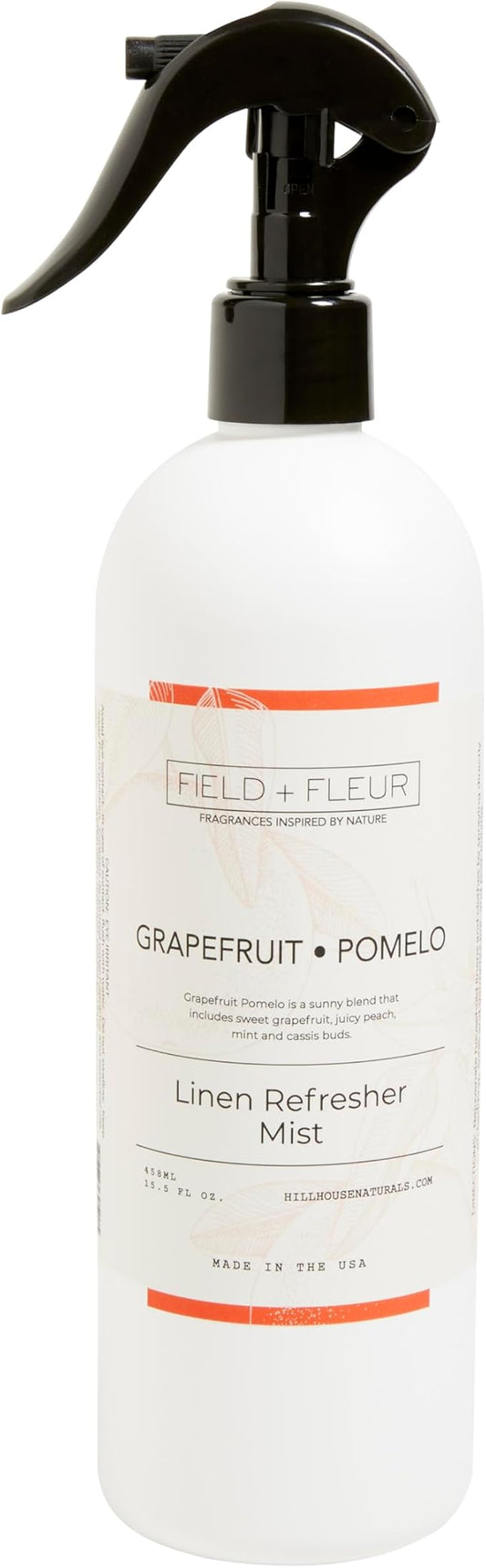 Field + Fleur by Hillhouse Naturals Grapefruit Pomelo Linen Refresher Mist 15.5oz - Fresh Home Fragrance Spray for Bedding, Sofas & Clothes - Sweet Grapefruit, Peach, Mint & Cassis - Made in the USA