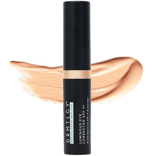 DRMTLGY Luminous Eye Corrector SPF 41, Under Eye Color Corrector for Dark Circles, Anti-Aging Tinted Eye Cream, Hydrating Eye Serum with Peach Undertone FSA/HSA Eligible, Medium
