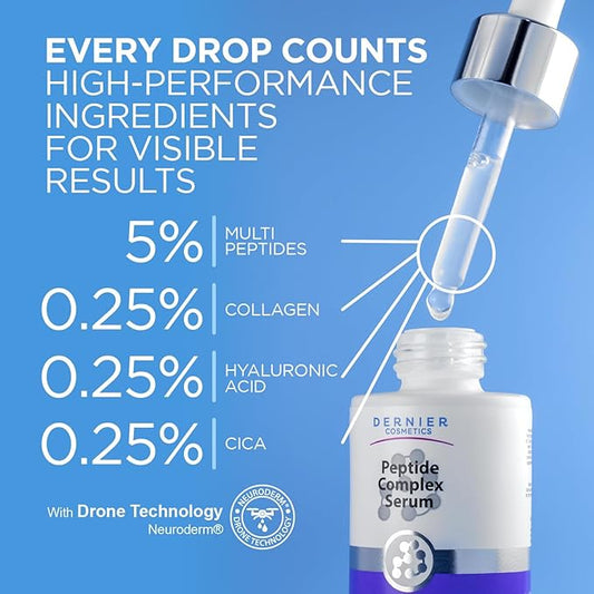 Dernier Peptide Serum for Face 5% - Powerful Multi-Peptide with Hyaluronic Acid Serum Skin Hydrating Brightening Dark Spot Treatment Anti-Aging Reduces Fine Lines & Wrinkles Antioxidant Glow (1 fl oz)