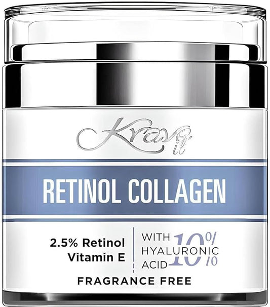 Face Cream 2.5% Retinol Collagen Hyderating Moisturizer, Natural Anti Aging Cream with 10% Hyaluronic Acid, Vitamin E, Anti Wrinkle Face Cream for Women, Fragrance Free,1.7 Fl. Oz