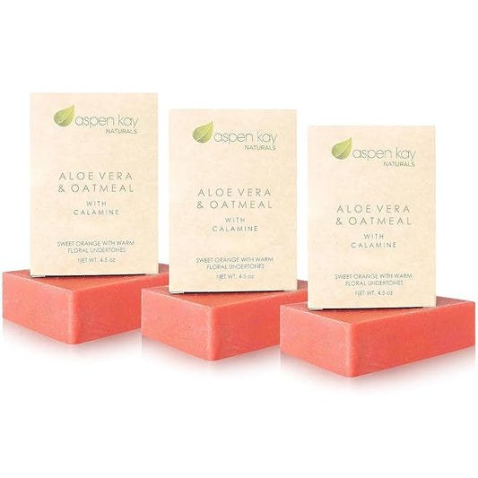 Aloe Vera & Oatmeal Soap Bar with Calamine, Natural & Organic Ingredients - Organic Aloe Vera & Colloidal Oats. Face & Body - for Men, Women & Teens. Gentle Body Wash. 4.5 oz Bar (Pack of 3)