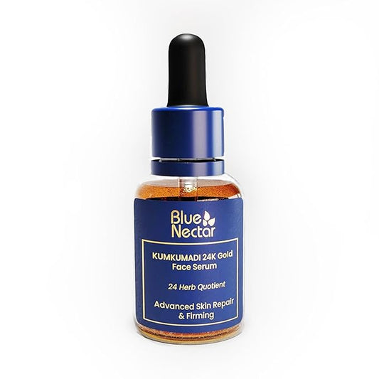 Blue Nectar 24K Gold Serum with Pure Kumkumadi Oil for Face | Ayurvedic Collagen Face Serum for Skin Tightening & Natural Radiance (24 Herbs, 0.33Fl Oz)