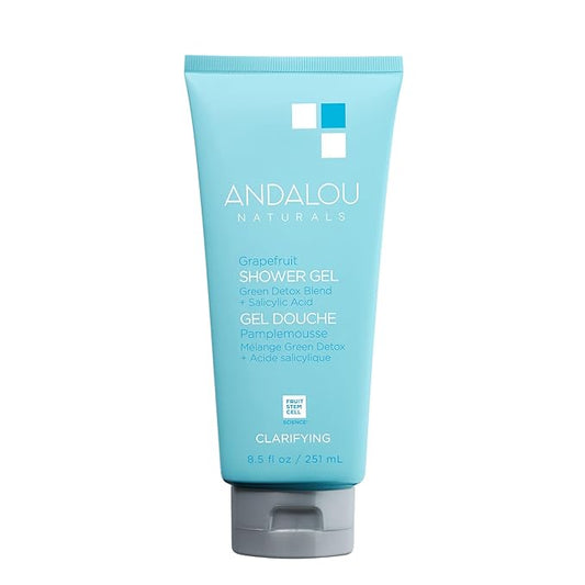 Andalou Naturals Body Wash, Clarifying Grapefruit Shower Gel, Gentle Exfoliating Salicylic Acid Body Wash with Tea Tree & Witch Hazel, Targets Back Acne, Blemishes & Excess Oil, 8.5 fl oz