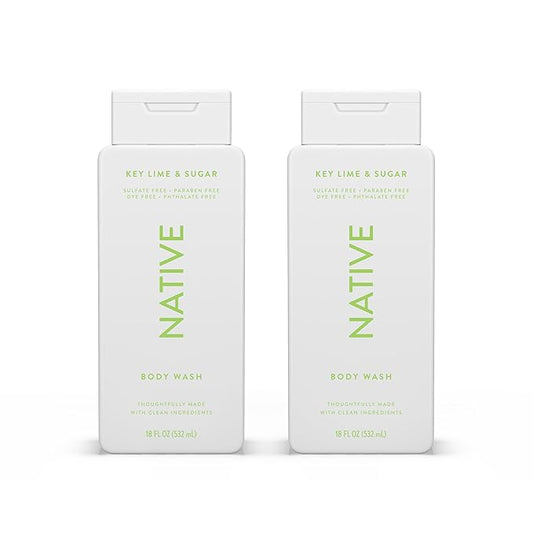 Native Body Wash Contains Naturally Derived Ingredients | For Women & Men, Sulfate, Paraben, & Dye Free Leaving Skin Soft and Hydrating | Key Lime & Sugar 18 oz - 2 Pk