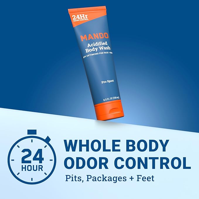 Mando Odor Shield Body Wash - 24 Hour Control - Removes Odor Better than Soap - SLS Free, Paraben Free, Skin Safe - 8.5 Ounce (Pack of 2) (Pro Sport)