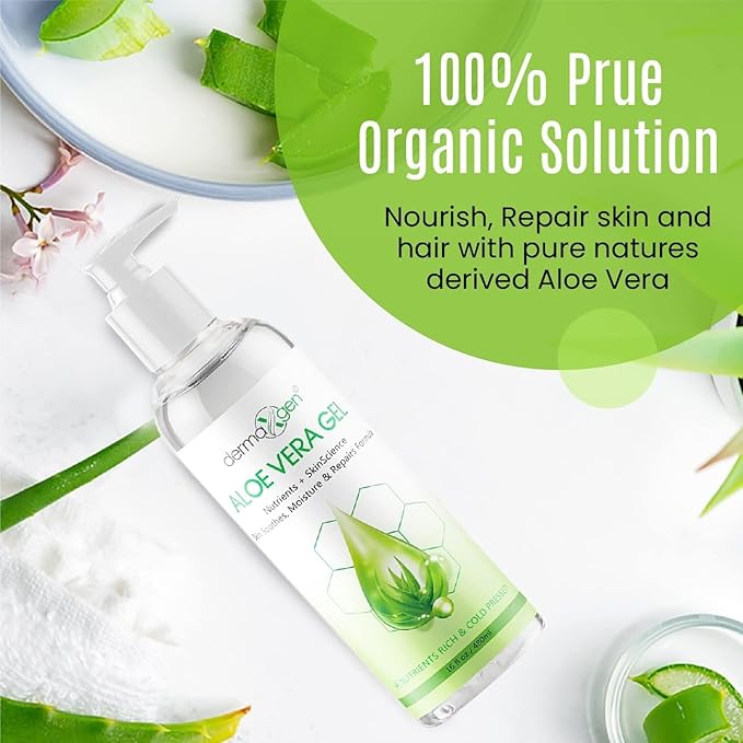 Aloe Vera Gel - Organic 100% Pure Aloe + Witch Hazel + Vitamin C + Vitamin E - Skin Soothes, Moisture And Repair Formula, Nutrients Rich And Cold Pressed - 16 Fl Oz