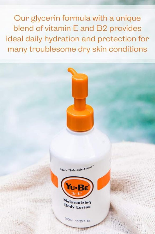 Yu-Be Hand & Body Lotion Deeply Hydrating Moisturizer Pump Bottle for Extra-Dry Skin - Day & Night Daily Moisturizing Skin Cream | Good For Cracked Heels I Non-Greasy - 10.25 Fl. Oz.