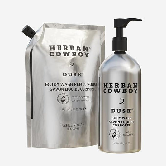 Herban Cowboy Dusk Body Wash 30 oz Aluminum Bottle and 64 oz Refillable Pounch