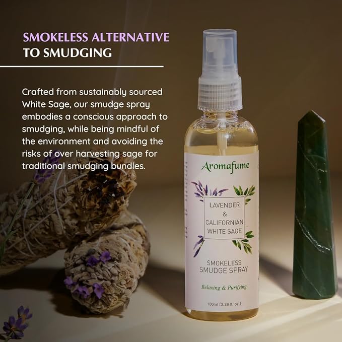 White Sage & Lavender Smudge Spray by Aromafume | 100ml/3.3 oz | Sage Spray for Cleansing Negative Energy & Protection | Non-Toxic | Room Spray for Spiritual Cleansing, Smokeless Sage Smudging