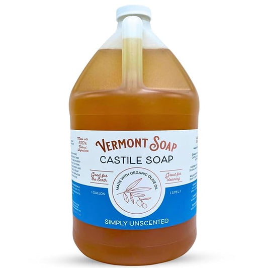 Vermont Castile Soap Unscented, Gentle Liquid Soap for Sensitive Skin & Natural Body Wash, Organic Hair Shampoo for Oily Hair, Aloe Castile Soap for Men & Women - Gallon