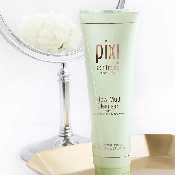 Pixi Glow Mud Cleanser | Purifying Daily Cleanser with 5% Glycolic Acid | Gently Exfoliates & Purifies Without Stripping | Deep Pore Cleanse & Brighten | 4.57 fl. oz / 135 ml