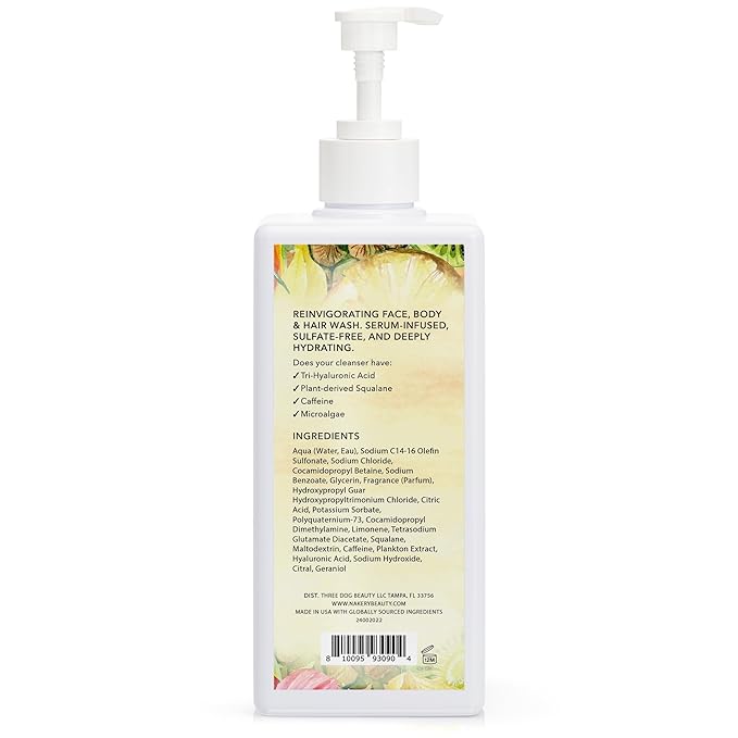 Nakery SkinRestore Hydrating Face & Body Wash with Hyaluronic Acid - Body Wash for Sensitive Skin - Foaming Face Wash & Oil Cleanser for Women 350ml - Sulfate Free & Cruelty Free - Tropical Threrapy