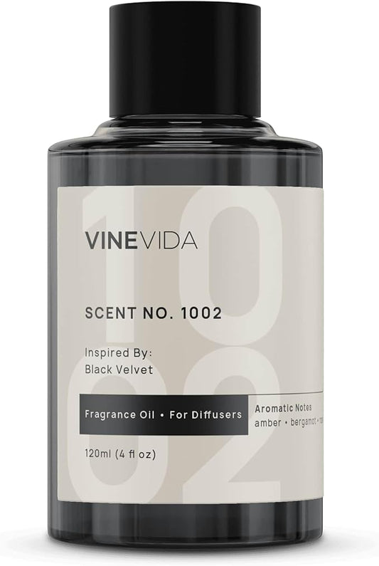 VINEVIDA [4 Fl Oz] Scent NO.1002 Inspired By Black Velvet Fragrance Oil For Cold Air Diffusers, Aromatic Notes of Amber Bergamot Rose, Essential Oils for Diffuser Oil Refill & Air Freshener Room Spray