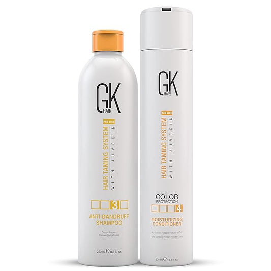 GK HAIR Anti Dandruff Shampoo 8.5 Fl Oz & Moisturizing Conditioner for Color Treated Dry Damage Curly Frizzy Thinning 10.1 Fl Oz