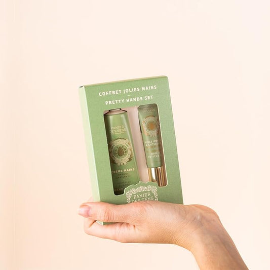 Panier des Sens - Pretty Hands Set - Almond Mini Hand Lotion + Nail & Cuticle Oil - Hand Cream for Dry Hands - Shea Butter and Sweet Almond Oil - Hand Care Made in France 97% Natural Ingredients