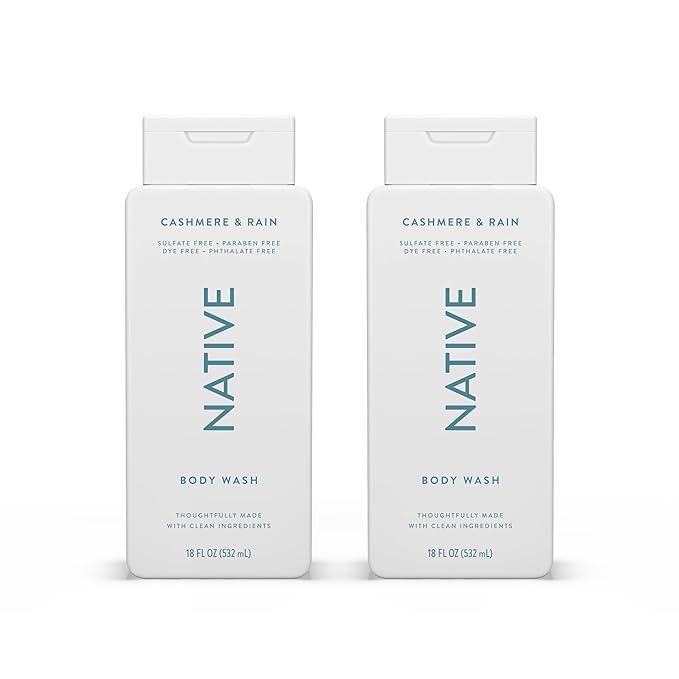 Native Body Wash Contains Naturally Derived Ingredients | For Women & Men, Sulfate, Paraben, & Dye Free Leaving Skin Soft and Hydrating | Cashmere & Rain 18 oz - 2 Pk