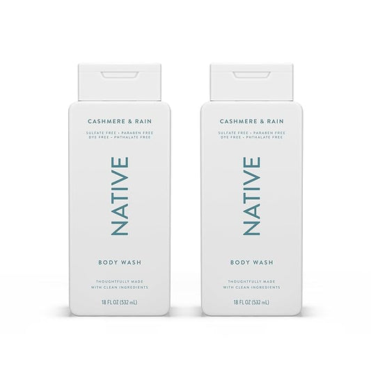 Native Body Wash Contains Naturally Derived Ingredients | For Women & Men, Sulfate, Paraben, & Dye Free Leaving Skin Soft and Hydrating | Cashmere & Rain 18 oz - 2 Pk