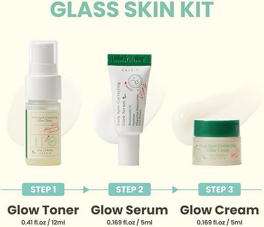 AXIS-Y The Mini Glow Trio Dark Spot Correcting Travel Size Gift Set - Toner 0.41 fl. oz., Serum 0.169 fl. oz., Cream 0.169 fl. oz. - Vegan Korean Skin Care