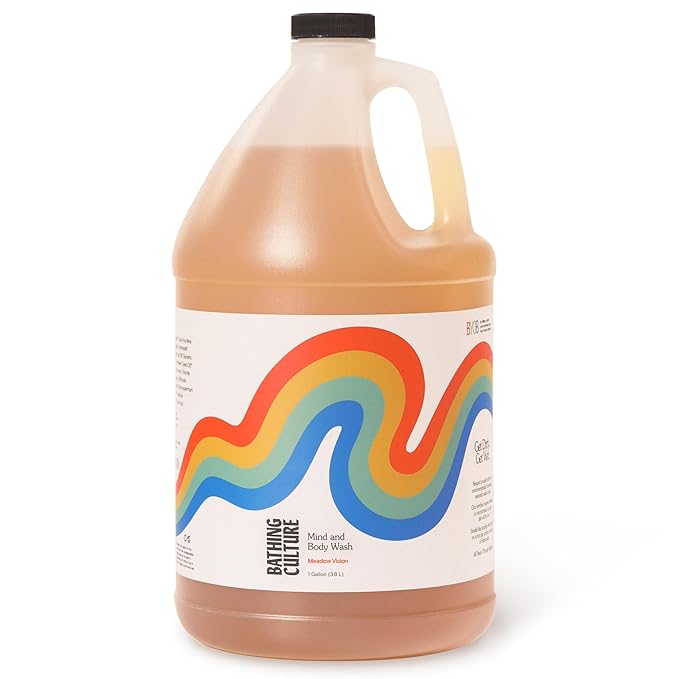 Bathing Culture, Organic Mind + Body Wash, Natural, Biodegradable, Sustainable, Vegan Personal Care, All Natural Organic Body Wash for Women and Men, 1 Gallon, Meadow Vision Scent