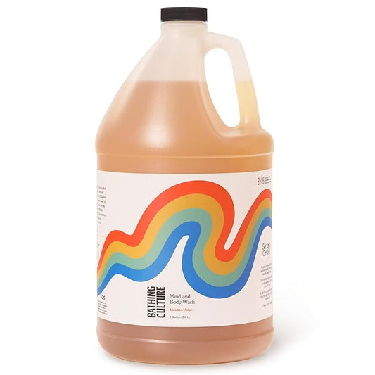 Bathing Culture, Organic Mind + Body Wash, Natural, Biodegradable, Sustainable, Vegan Personal Care, All Natural Organic Body Wash for Women and Men, 1 Gallon, Meadow Vision Scent