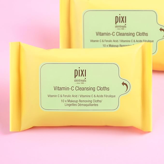Pixi Beauty Vitamin-C Cleansing Cloths |Cleansing, Revitalizing, and Hydrating Disposable Face Towelettes| Pack of 10 Face Wipes