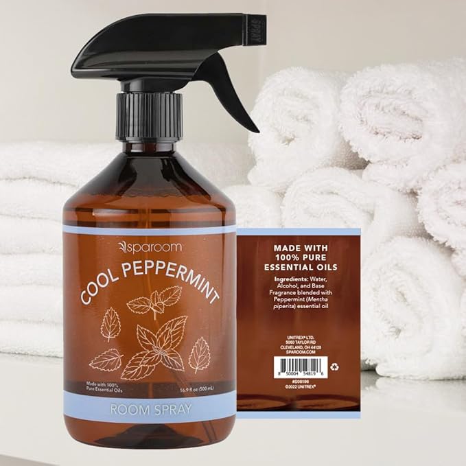 Sparoom Cool Peppermint Air Freshener&Linen Spray Essential Oil Infused an Minty&Crisp Refreshing Fragrance. Therapeutic Grade Aromatherapy, Non-Aerosol and Long-Lasting Invigoration Scent, 16.9 fl oz