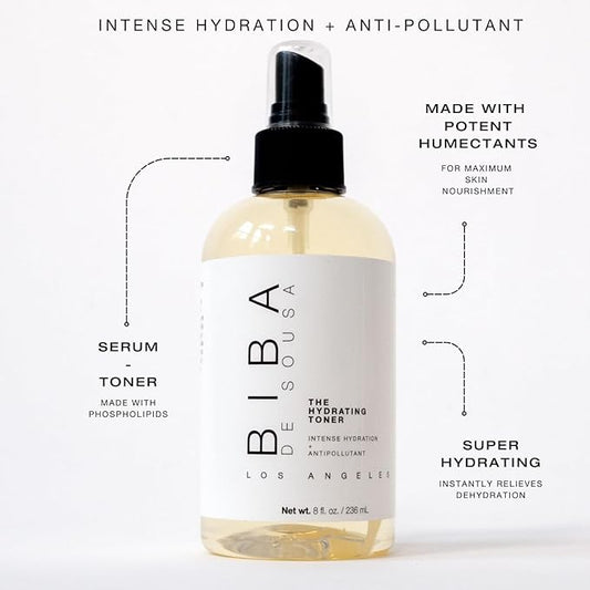 BIBA DE SOUSA The Hydrating Toner with Phospholipids - Intense Hydration & Anti Pollutant - Makeup Setting Spray - for All Skin Types and Tones (8oz)
