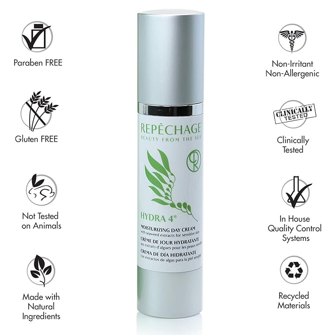 Repechage Hydra 4 Daily Moisturizer Face Cream - 1.7 Fl OZ Age Defying Skin Care Protection Lotion | Retinol, Lactic & Hyaluronic Acid Cream, Vitamin E & C - Dry and Sensitive Skincare