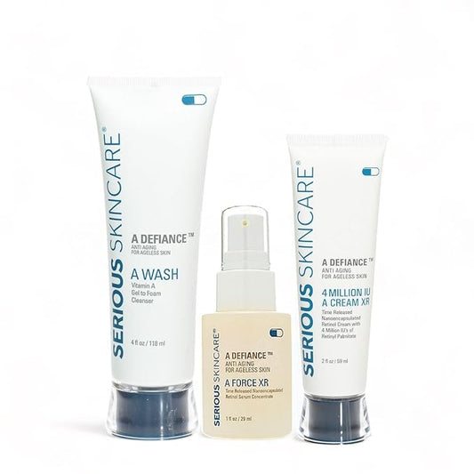 Retinol Anti-Aging Skin Care Set - Serum, Facial Moisture Cream & Face Wash - Smooth Fine Lines, Deep Wrinkles and Minimize Pores - Serious Skincare - 3 Piece Kit