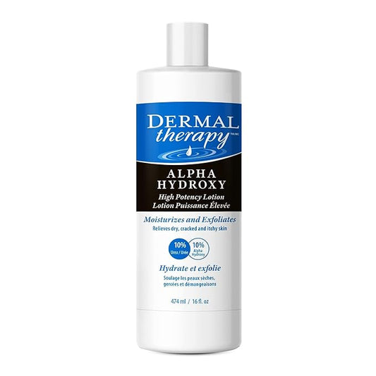 Dermal Therapy Alpha Hydroxy Lotion with 10% Lactic Acid & 10% Urea – Fragrance-Free Moisturizer for Dry Skin – 16 fl oz (474 ml)