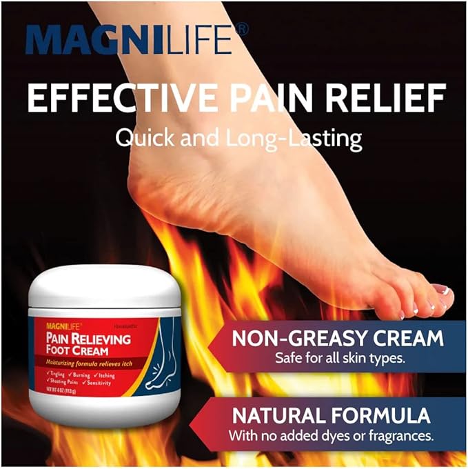 MagniLife Pain Relieving Foot Cream, All-Natural Moisturizing Foot Pain Relief with Beeswax and Eucalyptus to Soothe Soreness, Burning, Tingling, and Sensitivity - 4oz
